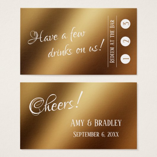 White Over Faux Gold, 3 Punch Drink Tickets Visitekaartjes (Voorkant /achterkant)