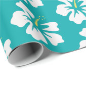 White over Zee Green Hibiscus Cadeaupapier (Rol Hoek)