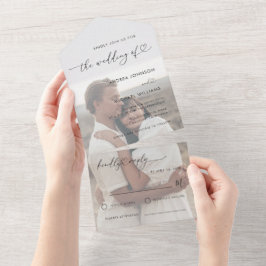 White Overlay Foto & Modern Heart Script Weduwen All In One Uitnodiging