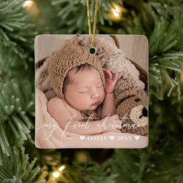 White Overlay Script Baby eerste kerstfoto Keramisch Ornament