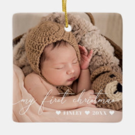 White Overlay Script Baby eerste kerstfoto Keramisch Ornament