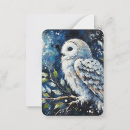 White Owl at Night Blue Green Art Trading Kaart Notitiekaartje