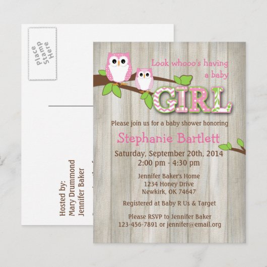 White Owl Chevron Baby shower Uitnodiging Briefkaart (Voorkant / Achterkant)