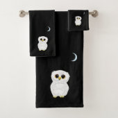 White Owl & Crescent Moon Black Bad Handdoek (Insitu)