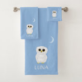 White Owl & Crescent Moon Sky Blue Bad Handdoek (Insitu)