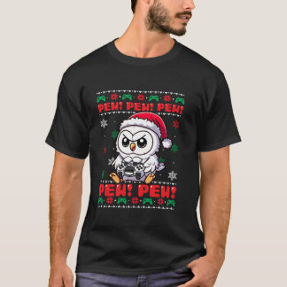 White Owl Funny Gamer Pew Videogame Ugly Christmas T-shirt
