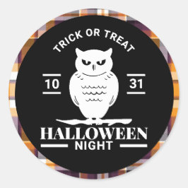 White Owl Halloween Night Zwart/Oranje Karo Ronde Sticker