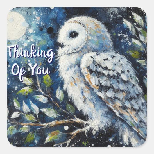 White Owl Moonlight aan je denken Vierkante Sticker (Voorkant)
