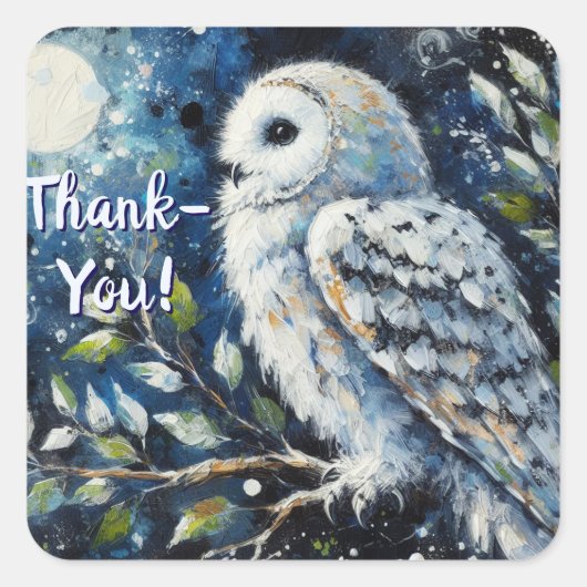White Owl Moonlight Bedankt Vierkante Sticker (Voorkant)