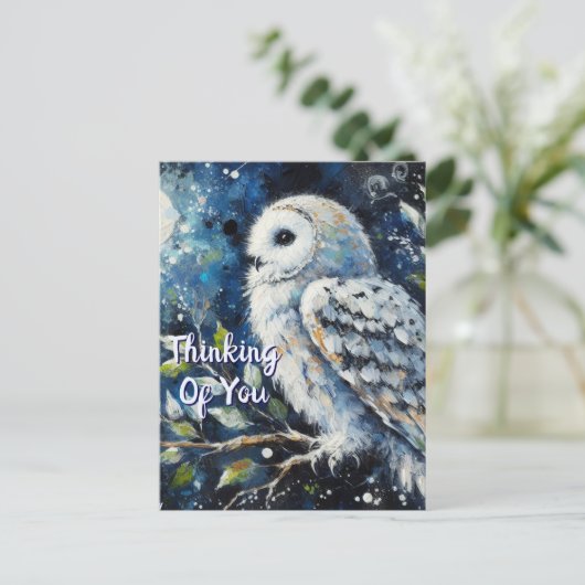 White Owl Moonlight Denken aan je Wenskaart Briefkaart (Staand voorkant)
