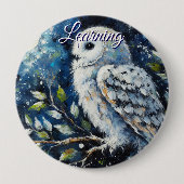 White Owl On Branch in Moonlight Personalized Ronde Button 4,0 Cm (Voorkant)