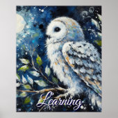 White Owl On Branch Moonlight Personalized Paper Poster (Voorkant)