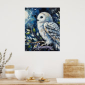 White Owl On Branch Moonlight Personalized Paper Poster (Keuken)