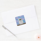 White Owl Painting on Blue Glittery / Snowy Sky Vierkante Sticker (Envelop)