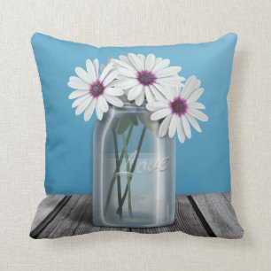 White & Paars Daisy Blue Mason Jar Pillow Kussen