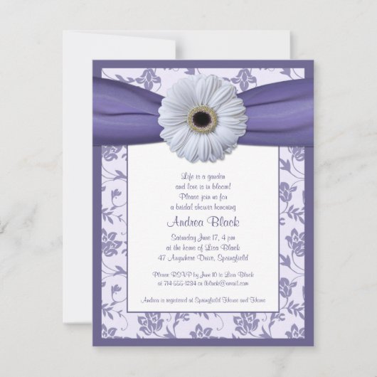 White Paars Daisy Bridal Shower Invitation Kaart (Voorkant)
