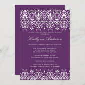White & Paars Damask Bridal Shower Invitation Kaart (Voorkant / Achterkant)