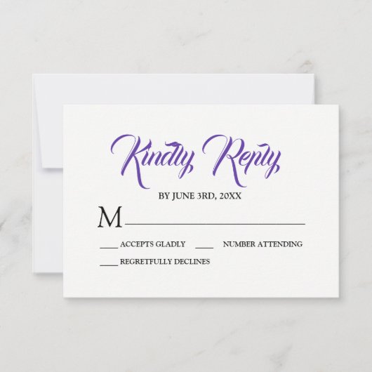 White Paars Floral RSVP Response Kaart (Voorkant)