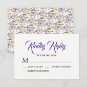 White Paars Floral RSVP Response Kaart (Voorkant / Achterkant)