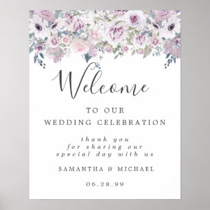 White Paars Floral Welkom bij ons huwelijksbord Poster
