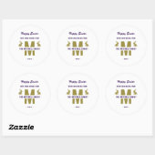 White Paars Gold Monogram Name Happy Pany Bunny Ronde Sticker (Vel)