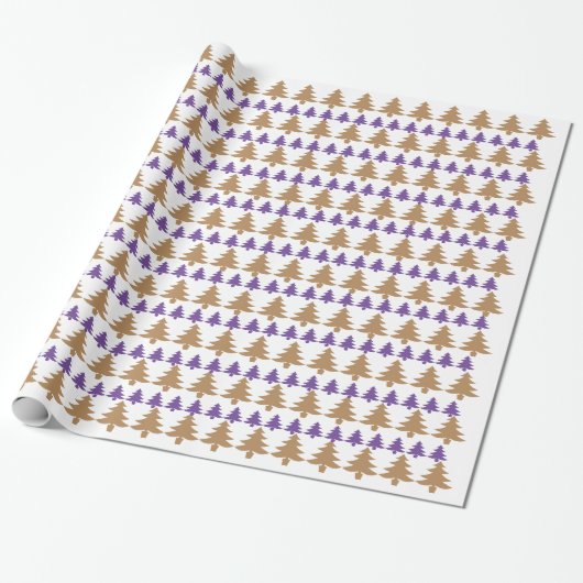 White Paars & Gold-Tan kerstboom - Gift Wrap Cadeaupapier (Uitgerold)