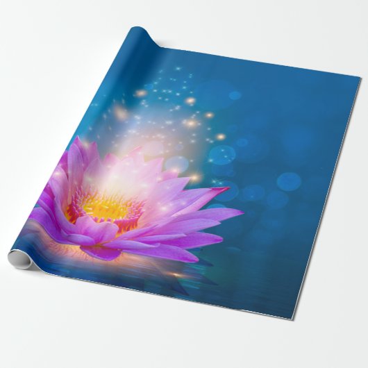 White Paars Lotus Flower Zen Blue Cadeaupapier (Uitgerold)