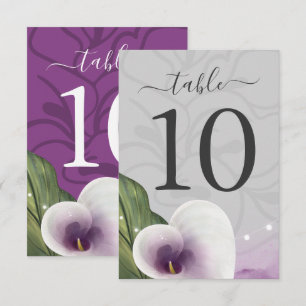 White Paarse Calla Lily Wedding Table Nummerkaarte Kaart