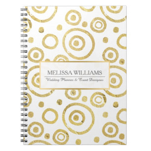 White & Pail Gold Texture Print Circles Pattern Notitieboek