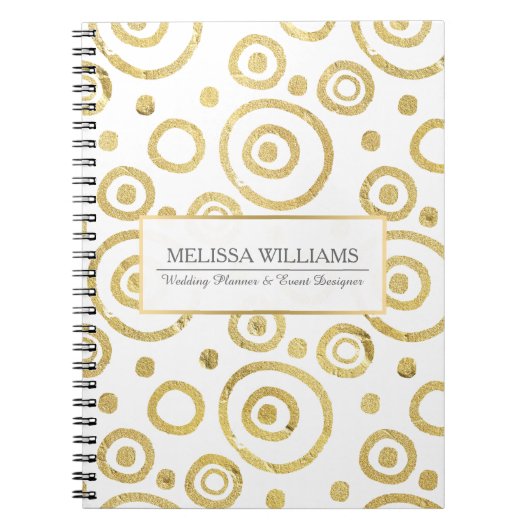 White & Pail Gold Texture Print Circles Pattern Notitieboek (Voorkant)