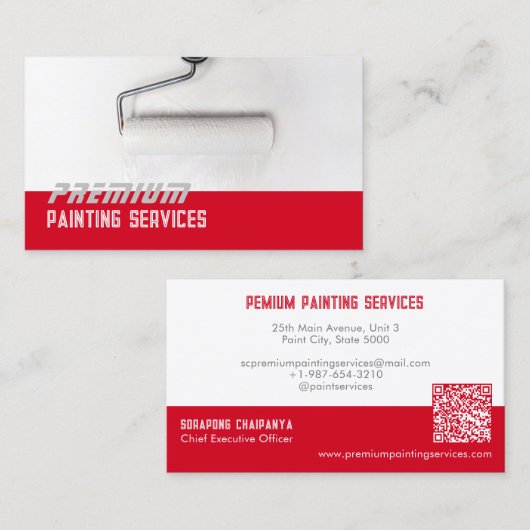 White Paint Roller Paint Services Rode Strip Visitekaartje (Voorkant / Achterkant)
