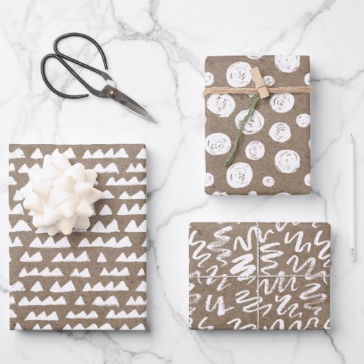 White Paint Rustic Kraft Simple Elegant Kerstmis Inpakpapier Vel (Voorkant)