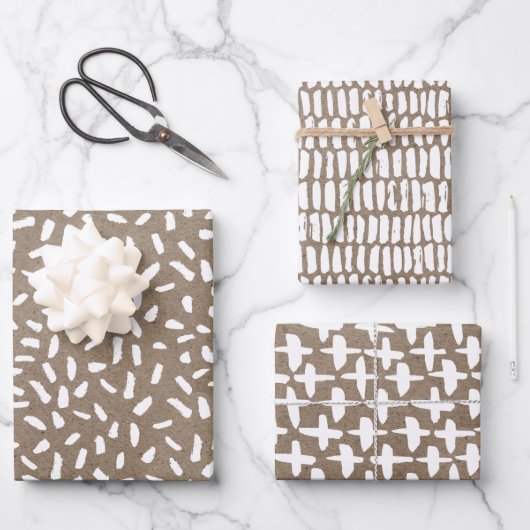 White Paint Rustic Kraft Simple Elegant Kerstmis  Inpakpapier Vel (Voorkant)