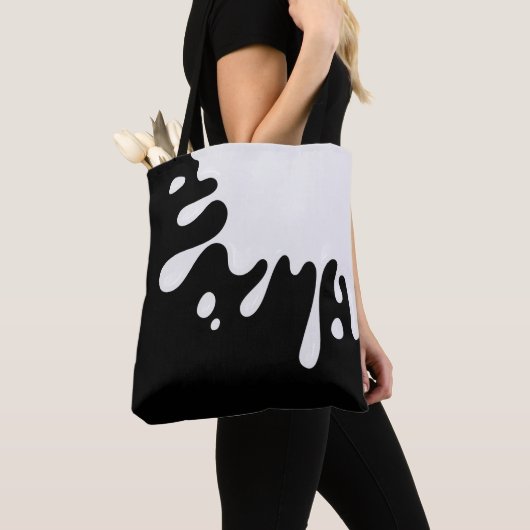 White Paint Splash op Black Tote Bag (Dichtbij)
