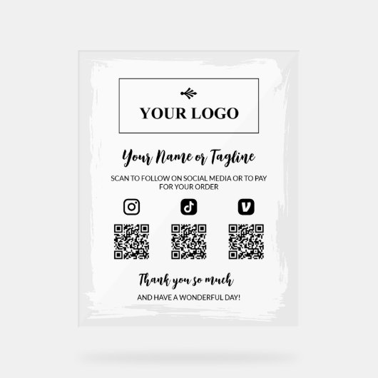 White Paint Uw Logo Social Media Betaling Acryl Bord (Voorkant)