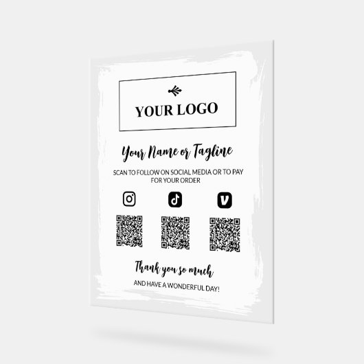 White Paint Uw Logo Social Media Betaling Acryl Bord (Hoek)