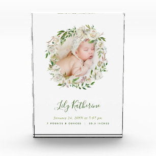 White Painted Floral Wreated Baby Foto Birth Stats