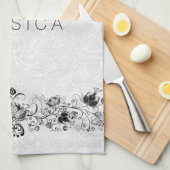 White Paisley Damaskers & Black Swirls Lace Theedoek (Quarter Fold)