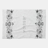 White Paisley Damaskers & Black Swirls Lace Theedoek (Horizontaal)