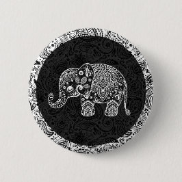 White Paisley Elephant Black DamasAchtergrond Ronde Button 5,7 Cm