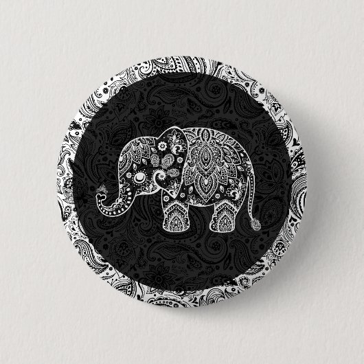 White Paisley Elephant Black DamasAchtergrond Ronde Button 5,7 Cm (Voorkant)
