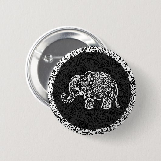 White Paisley Elephant Black DamasAchtergrond Ronde Button 5,7 Cm (Voorkant /achterkant)