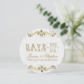 White Paisley & Gold Floral Swirls Save the Date (Staand voorkant)