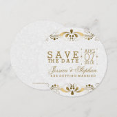 White Paisley & Gold Floral Swirls Save the Date (Voorkant / Achterkant)