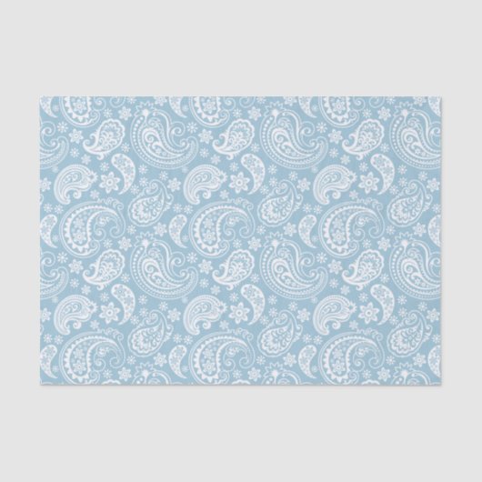 White  Paisley Over Baby Blue Background Tissuepapier (Voorkant)