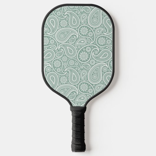 White  Paisley Pattern Muted Green Pickleball Paddle (Voorkant)