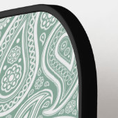 White  Paisley Pattern Muted Green Pickleball Paddle (Links Detail)