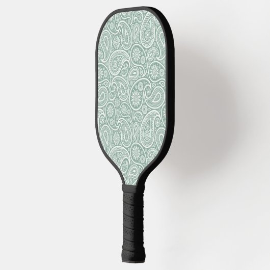 White  Paisley Pattern Muted Green Pickleball Paddle (Links)
