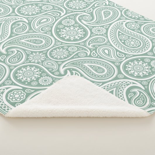 White  Paisley Pattern Muted Green Sherpa Deken (3/4)