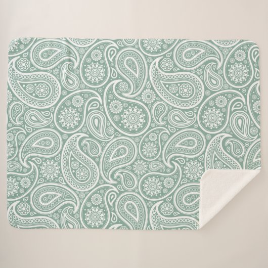 White  Paisley Pattern Muted Green Sherpa Deken (Voorkant (horizontaal))